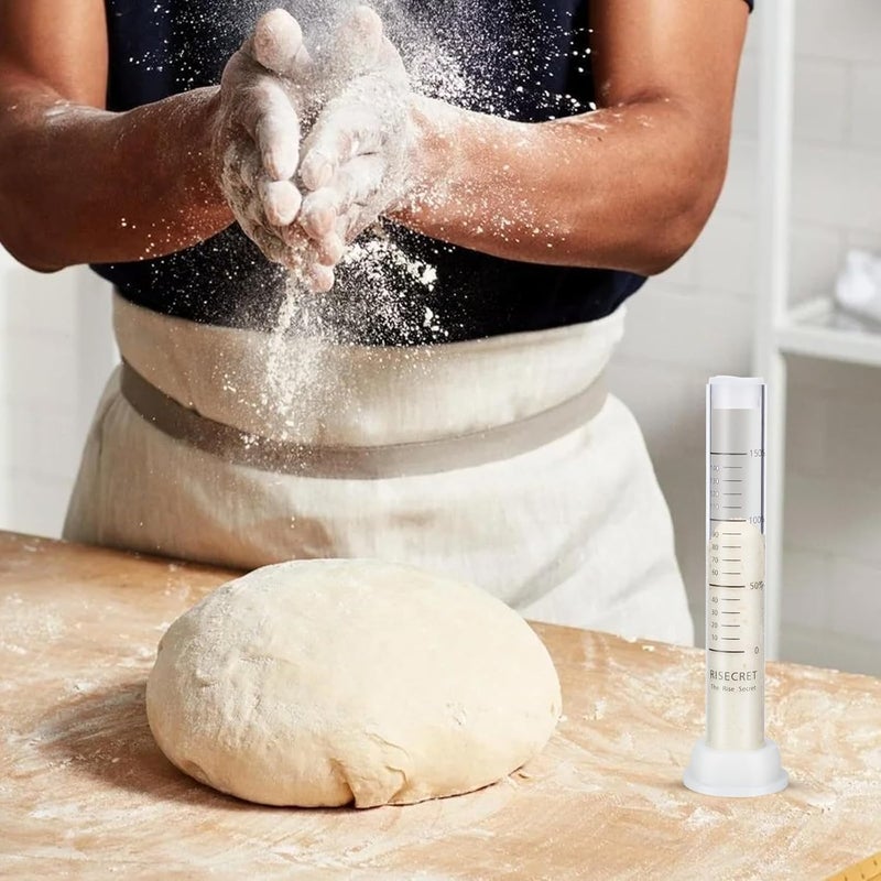 Risecret Glass Sourdough Aliquot Jar Set with Pump and Stand, Dough Rise Measuring Tube for Bread Baking, Transparent Acrylic Container with Silicone Base and Cleaning Brush (Glass, white) - Image 2